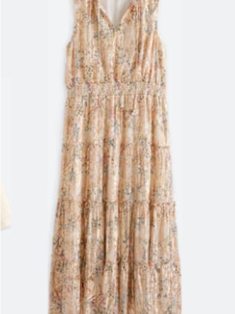 Daniel Rainn Beige Floral Tie-Neck Maxi Dress - Foil gold throughout